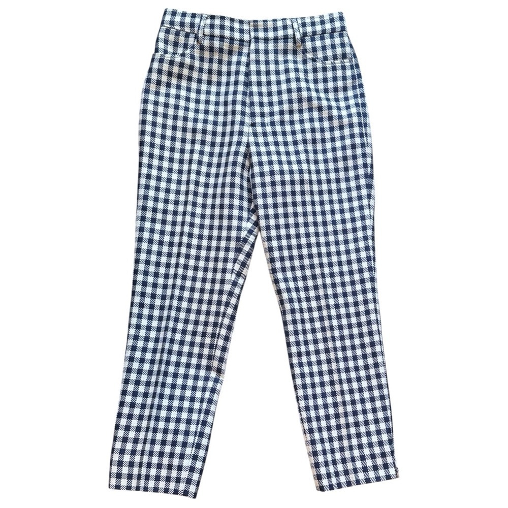 Ami Paris Gingham Check Cropped Trouser Pants In Navy Blue Women’s 2 (38fr)